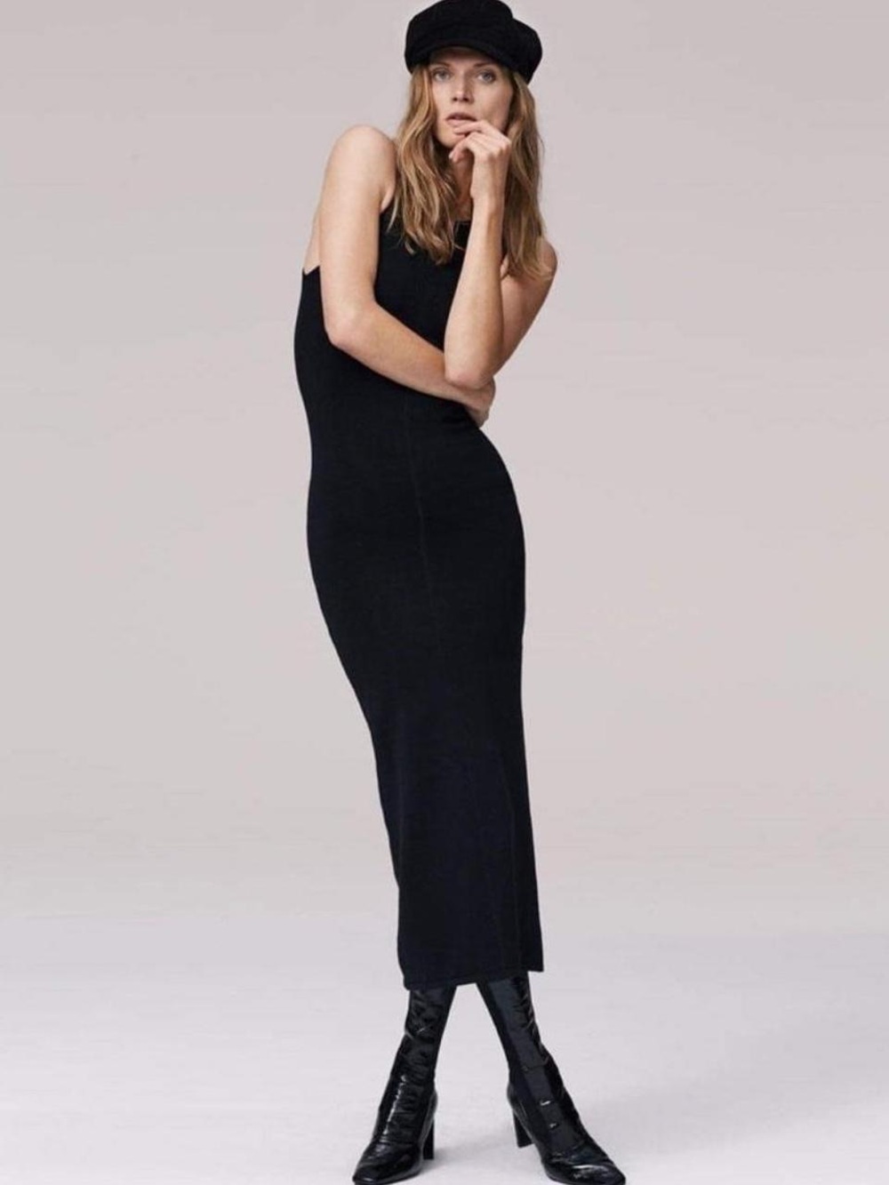 Zara Black Ribbed Racerback Tank Midi Dress Medium